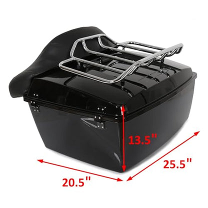 ECOTRIC Luggage Trunk Compatible with 1997-2013 Harley Road King Electra Glide Road Glide Street Glide King Motorcycle Trunk W/Top Rack - color: Black, size: King Tour Pack W/ Backrest Pad & Top Rack