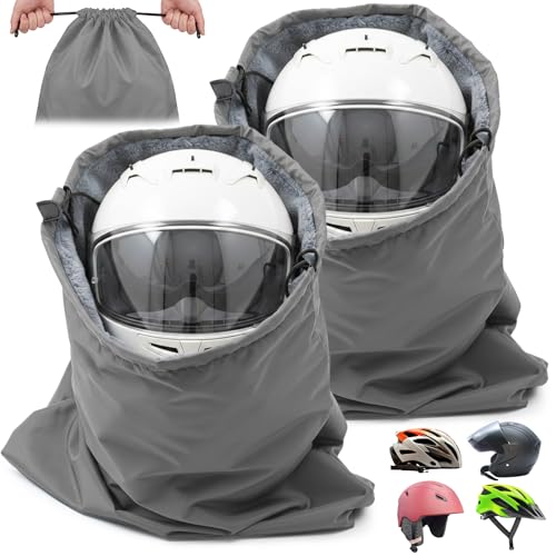 Motorcycle Helmet Bag with Soft Lining & Drawstring Closure, Waterproof Helmet Storage Bag, Large Capacity, Lightweight for Riding Hockey Welding Bicycle Dirt Bike Gear - color: Grey