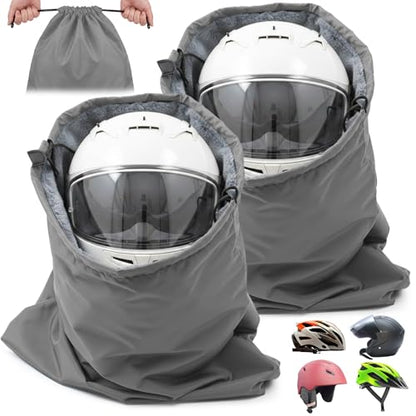 Motorcycle Helmet Bag with Soft Lining & Drawstring Closure, Waterproof Helmet Storage Bag, Large Capacity, Lightweight for Riding Hockey Welding Bicycle Dirt Bike Gear - color: Grey