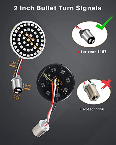 NTHREEAUTO 1157 Turn Signals with Smoked Lens Cover, Full LED Light Up 2 Inch Bullet Rear Brake Running Light Compatible with Harley Softail Dyna Sportster Fatboy Street Glide Road King - color: Red (Full Led Lights Up)