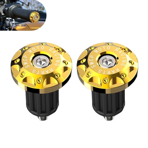 2 PCS Motorcycle Handlebar End Plugs, Anti-Drop Wear-Resistant Alloy Handlebar Grip End Caps, Decor & Protection, for Bikes Scooters Motorcycles (Gold) - color: Gold