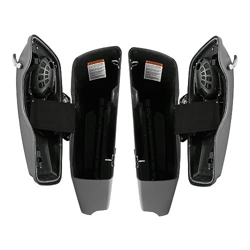 HR3 Charcoal Denim 4" Stretched Hard Saddlebags w/Speaker Lids Compatible with 2017 Street Glide Special FLHXS (Replace for OEM) - color: Charcoal Denim