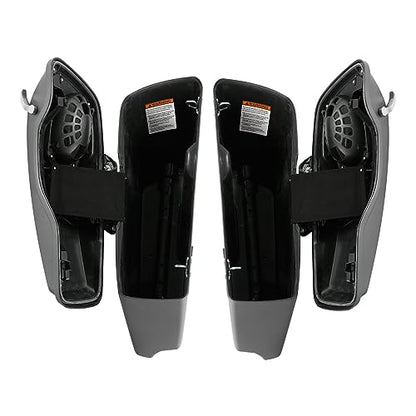 HR3 Charcoal Denim 4" Stretched Hard Saddlebags w/Speaker Lids Compatible with 2017 Street Glide Special FLHXS (Replace for OEM) - color: Charcoal Denim