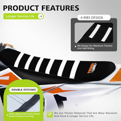 Ribbed Electric Bike Seat Cover Compatible with Tutti Soleil 01 - Non-Slip Waterproof Rubber Seat Cushion Protector (White) - color: White