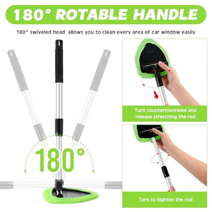 Potchen 8 Pcs Car Windshield Cleaner Tool Kit with Extendable Handle, Microfiber Towel Pads, Brush, Empty Spray Bottle for Auto Glass Wiper Suvs Rvs & Home Windows (Green) - color: Green