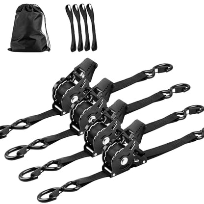 Retractable Ratchet Strap Heavy Duty 4 Pack 10 FT 1800 LB Break Strength Ratchet Tie Down with Safety Lock S Hooks and Soft Loop Tie Down. - color: 4-pack