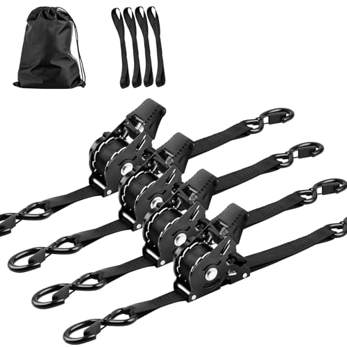 Retractable Ratchet Strap Heavy Duty 4 Pack 10 FT 1800 LB Break Strength Ratchet Tie Down with Safety Lock S Hooks and Soft Loop Tie Down. - color: 4-pack