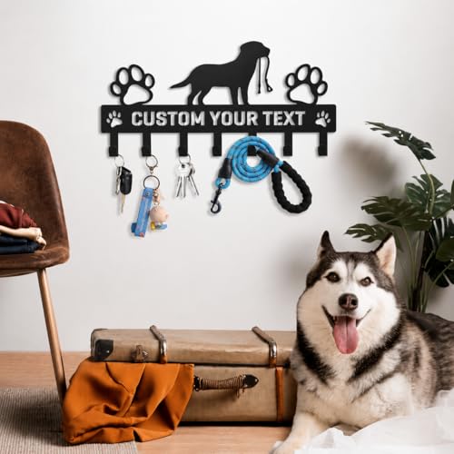 Personalized Dog Leash Holder for Wall, Custom Pet Key Hook Rack | Dog metal leash holder for wall with custom text, keeps keys, collars and leashes organized, ideal pet lover gift - color: Dog