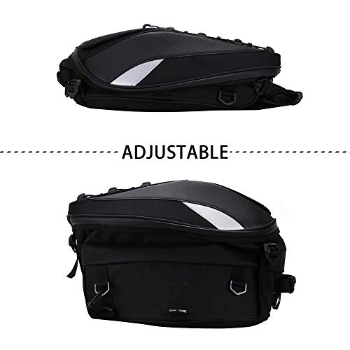 Motorcycle Tail/Seat Bag - Dual Use Waterproof Helmet Bag for Motorbike - with One Extra Cargo Net - color: Black&White