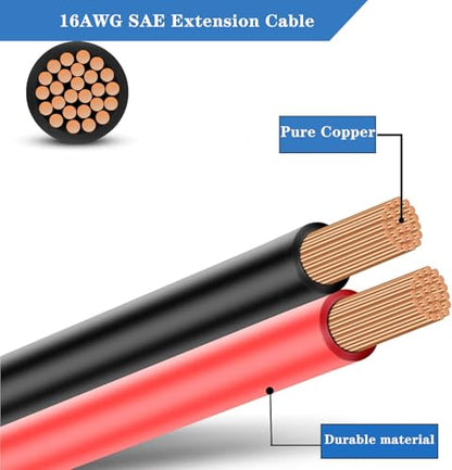 25FT SAE Extension Cable, SAE Connector with Dust Cover, Solar Wiring Adapters for Automotive RV Motorcycle Solar Panel Battery Charging.(16AWG) ﻿