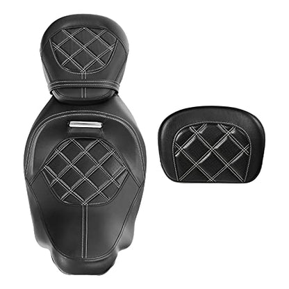 SLMOTO Motorcycle Seat with Sissy Bar Tour Trunk Pad Fit for Harley Davidson Touring Road King Street Glide Road Glide Tri-Glide 2014-2023 Trike 2010-2023 CVO Custom Bikes - color: GEL White