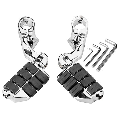 Motorcycle 1.25" Short Angled Highway Footpegs Adjustable Foot pegs Footrests with Clamps Mounts kit Compatible with Harley Touring Sportster Softail Street Glide with 1 1/4 inch Engine Guard