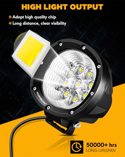 Auxbeam 4 Inch Round LED Light Pods, 90W Offroad Flood White Light Bar, Super Bright 9000LM Driving Work Light with DT Plug Wiring Harness Kit for Truck Boat Pickup ATV UTV SUV-2PCS - color: P4 Series-White Flood Beam