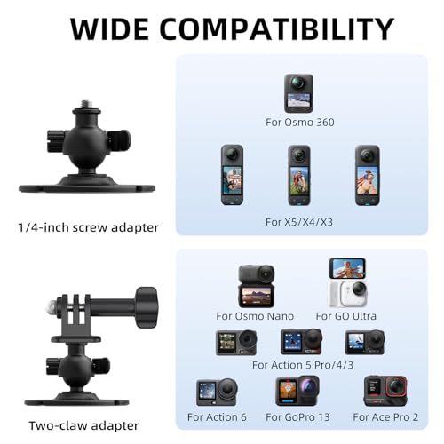 2Pack Helmet Flexible Adhesive Mount for Insta360, 360° Adjustable Sticky Holder with Safety Buckle for GoPro, Insta 360 X5/X4/Ace Pro 2/GO 3S, for DJI Action 6 5 4 Motorcycle Ski Accessories