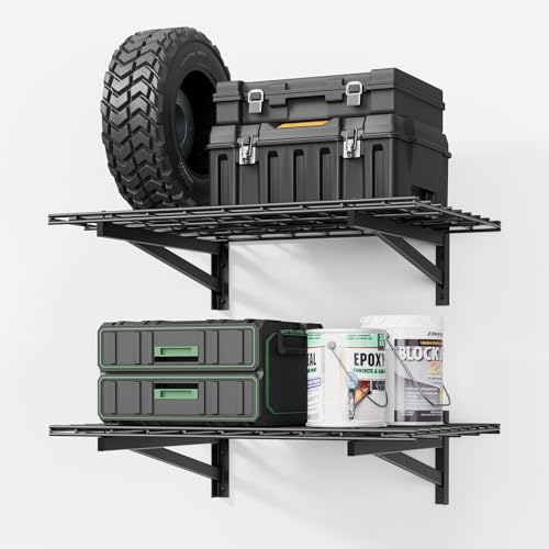 2 Pack 2x3ft Garage Wall Shelves, 24x72 inch Heavy Duty Garage Shelving Wall Mounted Garage Storage Rack, 700lbs Load Capacity Floating Metal Shelf, Black - size: 2 pack-2x3ft