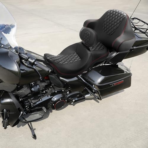 SLMOTO Hammock Passenger Seat Driver Brackrest Wrap Around Backrest Pad fit for Harley Touring Road King Street Glide Road Glide Electra Glide 2014-2023 2 Up Seat Black Red - color: B Style G Black Red + Passenger Backrest