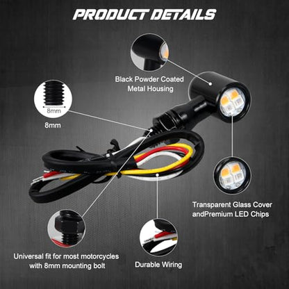 NTHREEAUTO Motorcycle LED Turn Signal Light, Universal Rear Turn Signals Mini Size Brake Tail Light Blinkers Compatible with Harley Honda Kawasaki Suzuki Triumph Yamaha