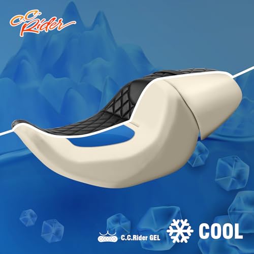 C.C. RIDER Low-Profile Rider&Passenger Seat Gel Seat Fit for Harley Touring 2023-2025 CVO Street Glide FLHXSE CVO Road Glide FLTRXSE 2024-2025 Street Glide FLHX Road Glide FLTRX FLTRXSTSE - size: 06# Gel Black+ Red Stitchs