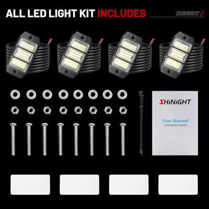 SHINIGHT 4PCS White Rock Lights, Super Bright Pure White 6000K Rock Lights for Trucks,72 SMD LED Chips Each Light,3M/9.84FT Extension Wires,Waterproof IP68 Underglow Lights for ATV UTV Cars Boats - size: 4 Pods
