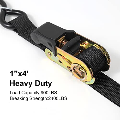 Ayaport Boat Trailer Transom Tie Down Straps for Boat Jet ski Kayak Canoe 4 Feet 2400lbs Break Strength Heavy Duty Ratchet Straps with S Hooks, Pack of 2 - size: 1" x 4'
