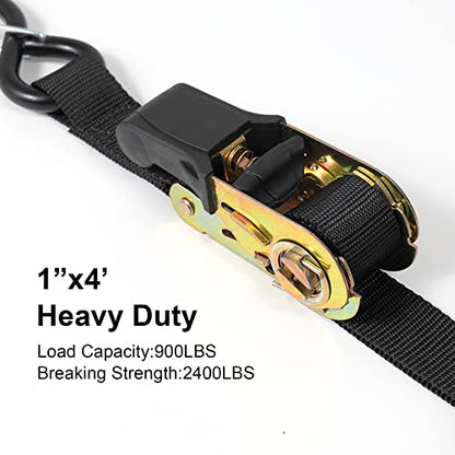 Ayaport Boat Trailer Transom Tie Down Straps for Boat Jet ski Kayak Canoe 4 Feet 2400lbs Break Strength Heavy Duty Ratchet Straps with S Hooks, Pack of 2 - size: 1" x 4'