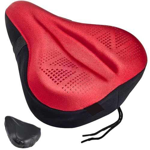 Zacro Bike Seat Cushion - Padded Gel Bike Seat Cover for Men & Women, Padding Bicycle Saddle fit with Peloton/Spin Stationary Exercise/Mountain Road Cycling Bike - color: Red, size: Wide