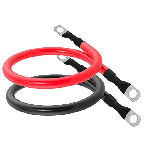 4 AWG Battery Cable 4AWG Gauge Pure Copper Battery Inverter Cables with 3/8 in Lugs Both Ends Power Inverter Wire Set for Automotive Solar Marine Boat RV Car Motorcycle Red and Black (1ft) - size: 1ft