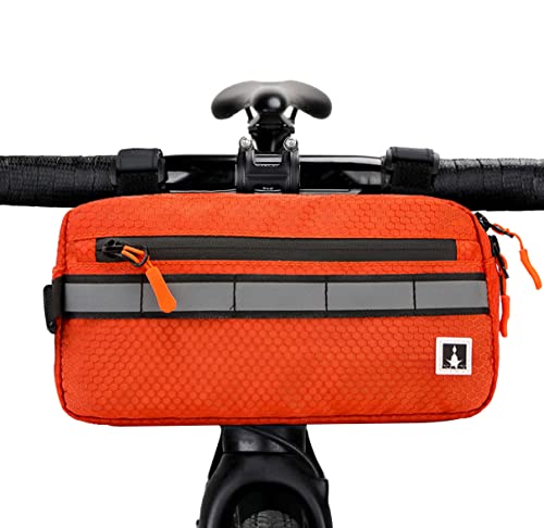ROYALFAIR Waterproof Bike Handlebar Bag with Reflective Strips & Shoulder Strap, Bicycle Front Frame Storage Pouch for Mountain Road Cycling Commuting (Orange) - color: Orange