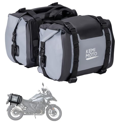 KEMIMOTO PVC Waterproof Motorcycle Saddlebags 50L(25Lx2) Adventure Dual Sport Bike Luggage Bag Saddle Bags Side Bags for Motorbike Travel Motorcycle Bags