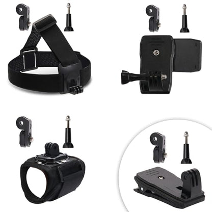 CamKix Accessories Kit Head & Backpack Mount Bundle Compatible with GoPro Hero 13/12/11/10/9/8/7/6/5, Insta360 - Head Strap Mount, Backpack Clip, 360° Rotating Wrist Strap, Adapters - color: Accessories Kit for Insta360 and Gopro
