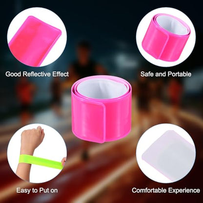 PATIKIL Reflective Slap Bands, Reflector Band Snap Bracelet Armbands High Visibility Safety Reflectors Wrist Strap Strips for Night Jogging Cycling Hiking - color: Pink