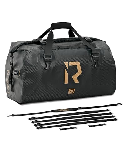 IRON JIA'S Motorcycle Dry Bag - Waterproof Duffle & Luggage Tail Bag Saddle Bags with Roll Top Closure, Shoulder Straps, Inner Pocket and Mesh Pocket (Carbon Fiber, 70L) - color: Carbon Fiber, size: 70L