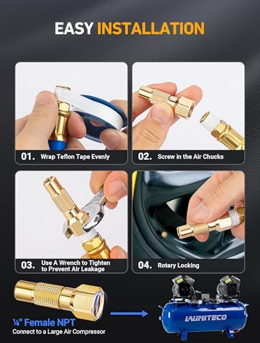 LUMITECO 2-Pack Heavy Duty Air Chuck Set,Screw On Tire Inflator Nozzle & Closed Ball Tire Chuck with 1/4" NPT Standard Quick Plug, Tire Air Chuck w/Presta Valve & Air Pump Ball Needle Set - size: Ball Foot+Twist On