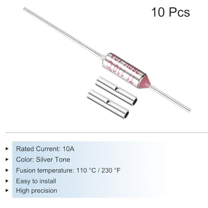 MECCANIXITY 10 Pcs Metal Temperature Thermal Fuse SF110 110C 230F 10A 250V Cutoff Thermal Fuse with 20 Pcs BN1.25 Bare Terminal Butt Connector - style: SF110