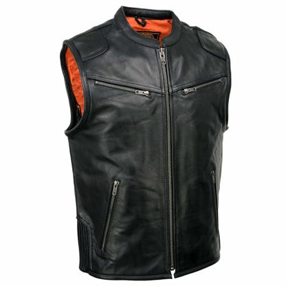 Milwaukee Leather Men's Classic Collarless Motorcycle Biker Rider Leather Vest |MLM|SH - color: Mlm3502-black, size: Small