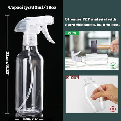 Spray Bottles 12oz Plastic Spray Bottle for Hair Mist/Stream Heavy Duty Empty Spray Bottles for Cleaning Solutions, Plants (12oz-Clear) - color: 12oz-Clear