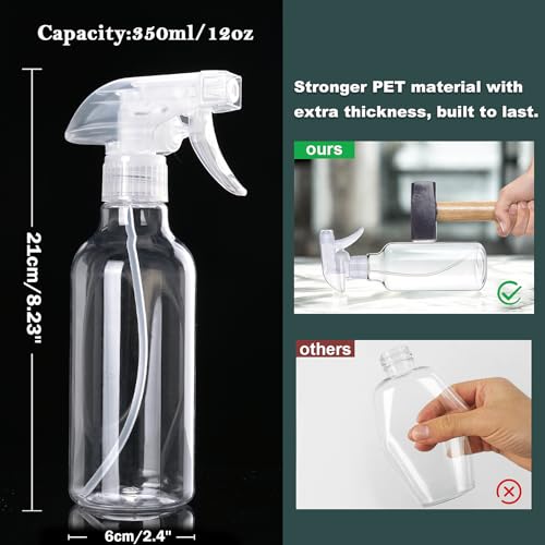 Spray Bottles Plastic Spray Bottle for Hair Mist/Stream Heavy Duty Empty Spray Bottles for Cleaning Solutions, Plants, Cooking (12oz-Clear+nozzle) - color: 12oz-Clear+nozzle