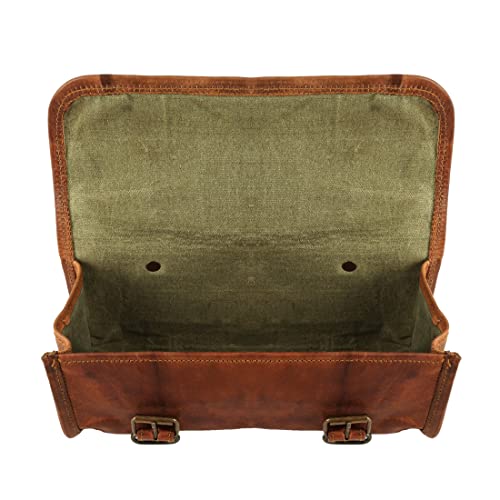 Leather Handlebar Bag Brown Saddle Motorcycle Bag Bicycle Tool Bag Buff Leather Travel Accessory Pouch (Tan Brown)