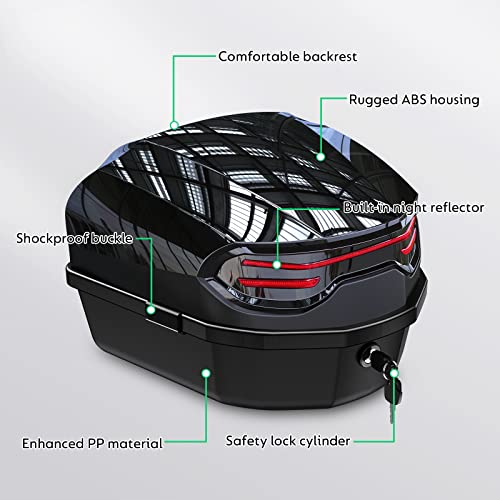 35L Motorcycle Top Case, Motorcycle Daily Tail Box Trunk Lockable Storage Carrier Plastic Case with Soft Backrest Universal Mounting for Helmet Luggage, Waterproof Motorcycle Top Box - Black