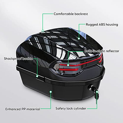 35L Motorcycle Top Case, Motorcycle Daily Tail Box Trunk Lockable Storage Carrier Plastic Case with Soft Backrest Universal Mounting for Helmet Luggage, Waterproof Motorcycle Top Box - Black