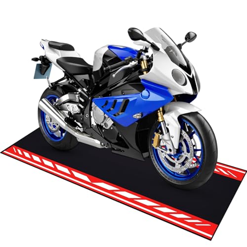 Drydiet Motorcycle Mat Garage Floor Rug Washable Parking Mats for Garage Floors Non Slip Oil Absorbent Pad Rubber Backing Layer Protects Floor(Speed Style,Red,98 x 40 Inch) - color: Red, size: 98 x 40 Inch, style: Speed Style