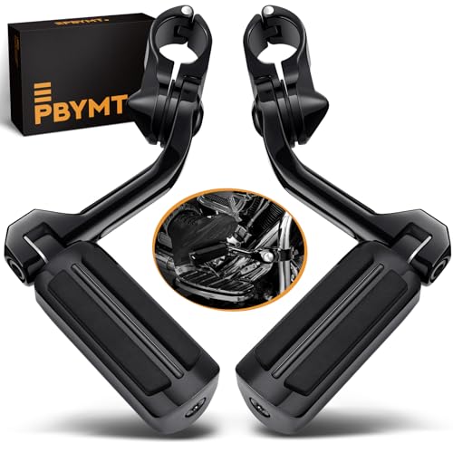 PBYMT Highway Pegs Long Angled 304 Stainless Steel, Highway Footpegs Footrest Fit For 1''&1.25''(25/32mm) Crash Bars Compatible with Harley Davidson Touring Streel Guide Black - color: Black, size: LONG