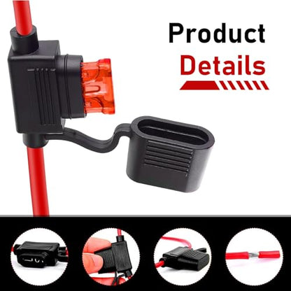2PCS Inline Fuse Holders, 18 AWG Car Gauge Inline Fuses, Waterproof Fuse Holder with Standard Blade Fuses for Automotive, Marine, Golf Cart Lighting, Electrical Circuits - color: red