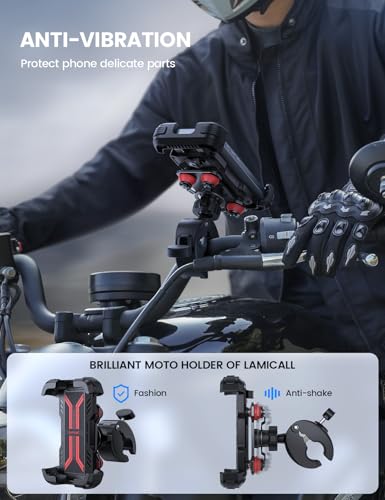 Lamicall Motorcycle Phone Mount Holder - [Dual Vibration Dampener] [Upgrade Handlebar Clip] Motorcycle Cell Phone Holder, Bike Phone Mount, for iPhone 16/15/14/13 Pro Max, 4.7-6.7" Phones. Red - color: Red