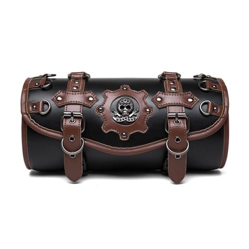 Motorcycle Tool Bag, Black PU Leather, Skull Design, Universal Waterproof Saddlebag for Front Fork Handlebar，Front Fork, Tail Rack (FBG351BK) - color: FBG351BK