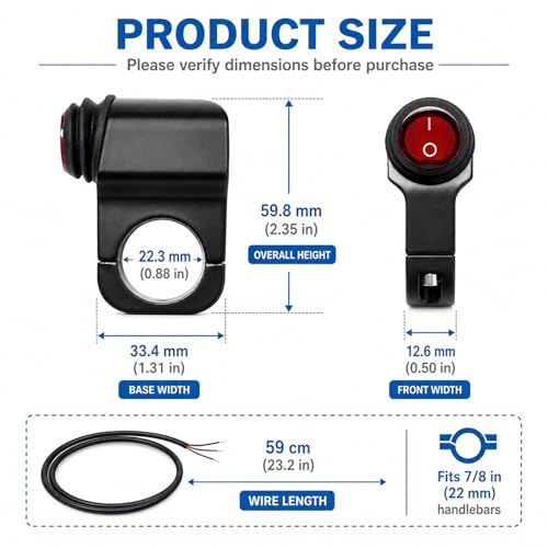 2 PCS Motorcycle Handlebar Switch, 12V Waterproof Aluminum Alloy Handlebar Switches with On-Off Push Button, Headlight Fog Light Switches Fits 7/8" Handlebars, Motorcycle Accessories - color: 2 PCS