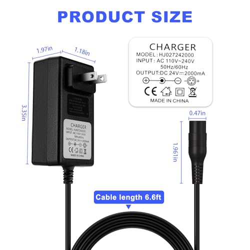 24V Electric Scooter Razor Charger for Razor MX350 Dirt Bike MX400 Dirt Rocket PR200, E100 E200 E300 E500 Quad Pocket Mod Sports Mod Motorcycle 24V 2000mA Charger