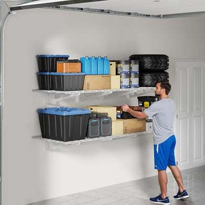 FLEXIMOUNTS 2-Pack 2x6ft Garage Shelving 24-inch-by-72-inch Heavy Duty Wall Mounted Shelves Garage Storage Rack Floating Shelves, 1400lbs Load Capacity, White, Classic Series - color: White, size: 2 pack-2x6 ft