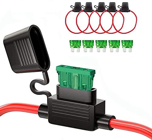 MCIGICM 12 AWG Inline Fuse Holder with 30A ATC/ATO Blade Fuse, 5 Pack | Standard Blade Fuse, Automotive, Marine, Golf Cart Lighting, Electrical Circuits
