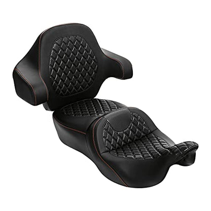 Hammock Seat Motorcycle Driver Passenger Seat with Wrap-Around King Tour Trunk Backrest Pad Sissy Bar fit for Harley Touring Road King FLHR Street Glide FLHX Road Glide FLTRX 2014-2021 - color: A Style Blue + 2 Backrest 01